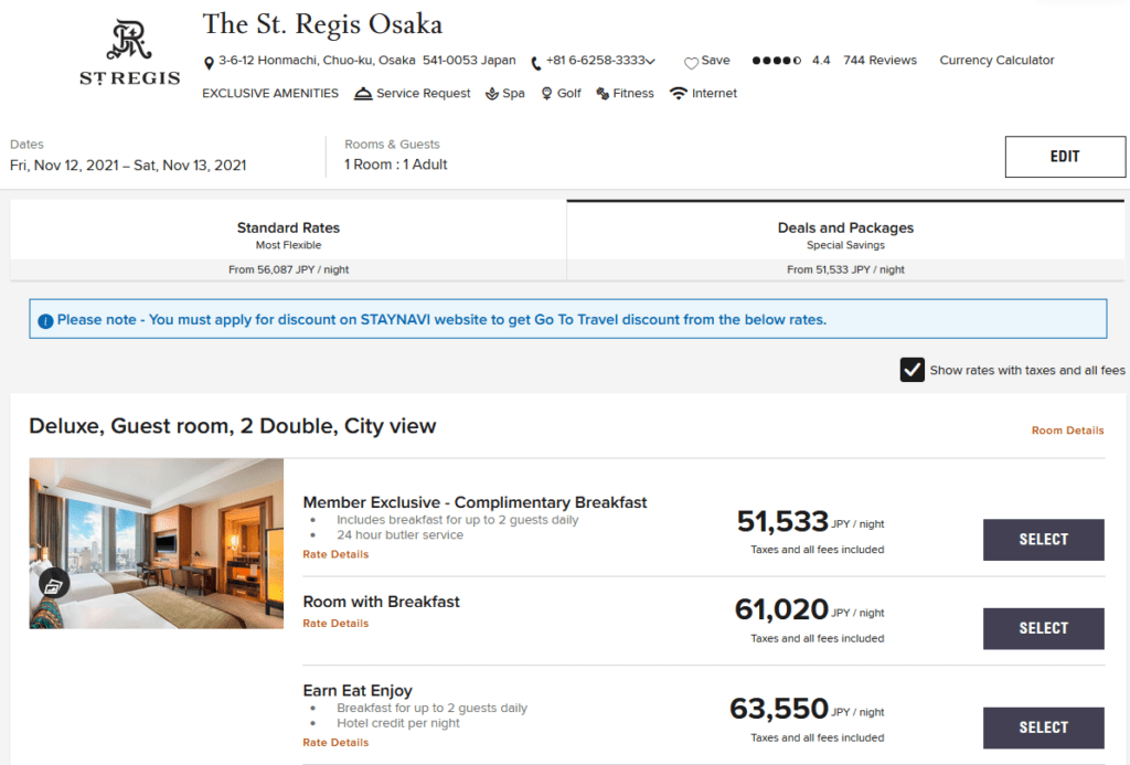 st regis osaka rates