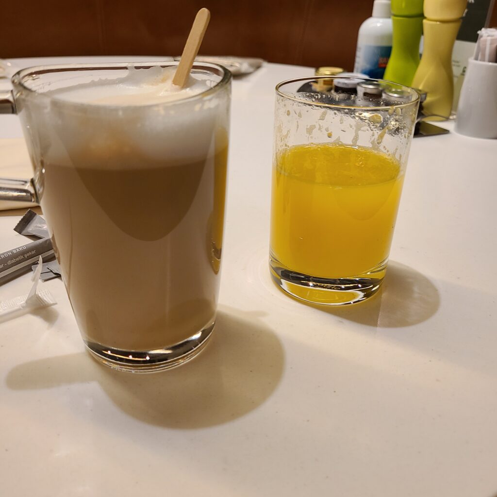 JW Marriott Absheron Baku Latte Orange Juice