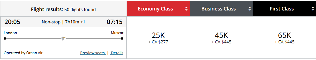 Aeroplan Oman Air Partnership