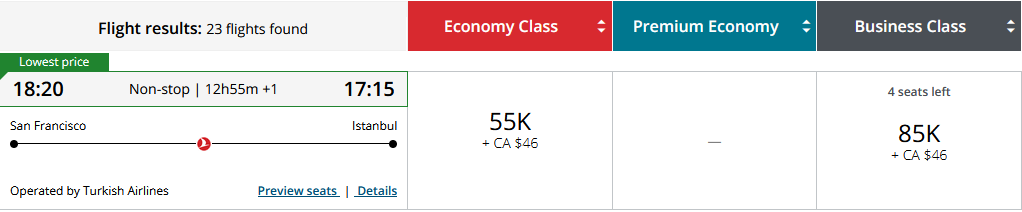 sfo-ist aeroplan