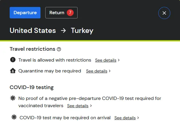 US to Turkey Travel Restriction Fully Vaccinated