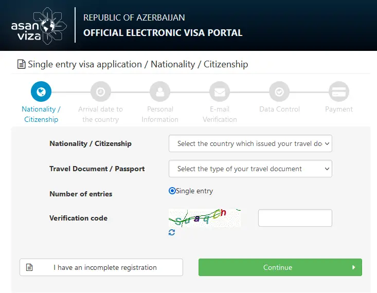 Azerbaijan e-Visa Step 1