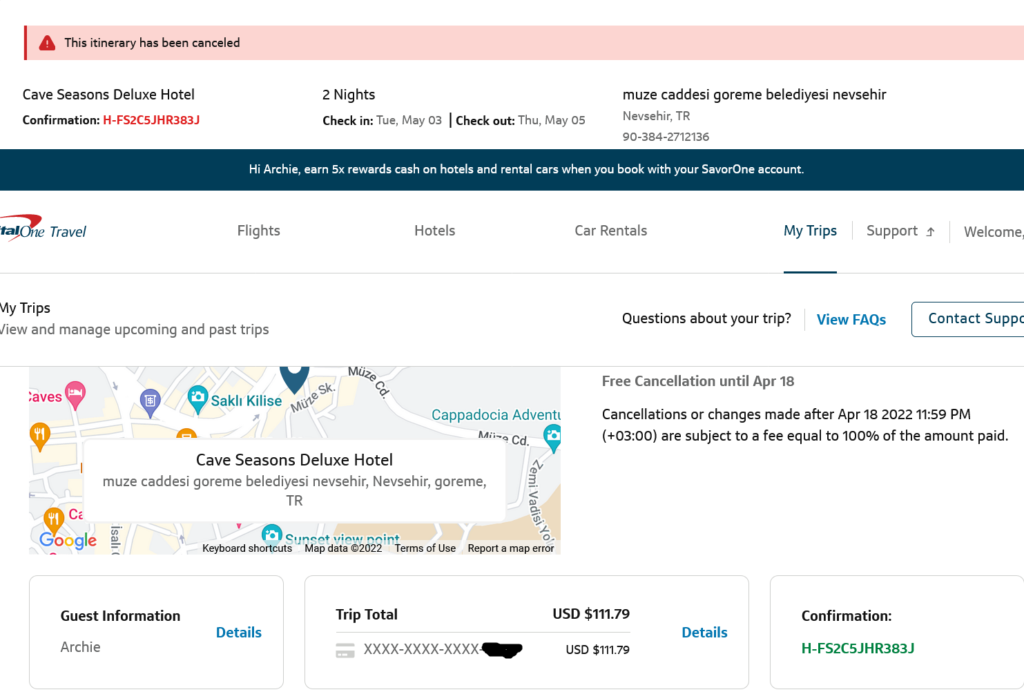 My cancelled Cappadocial hotel