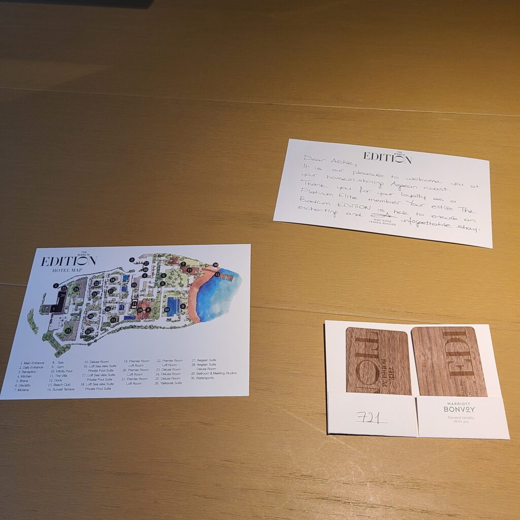 The Bodrum EDITION Hotel Map, Personalized Welcome Note, & Keycards