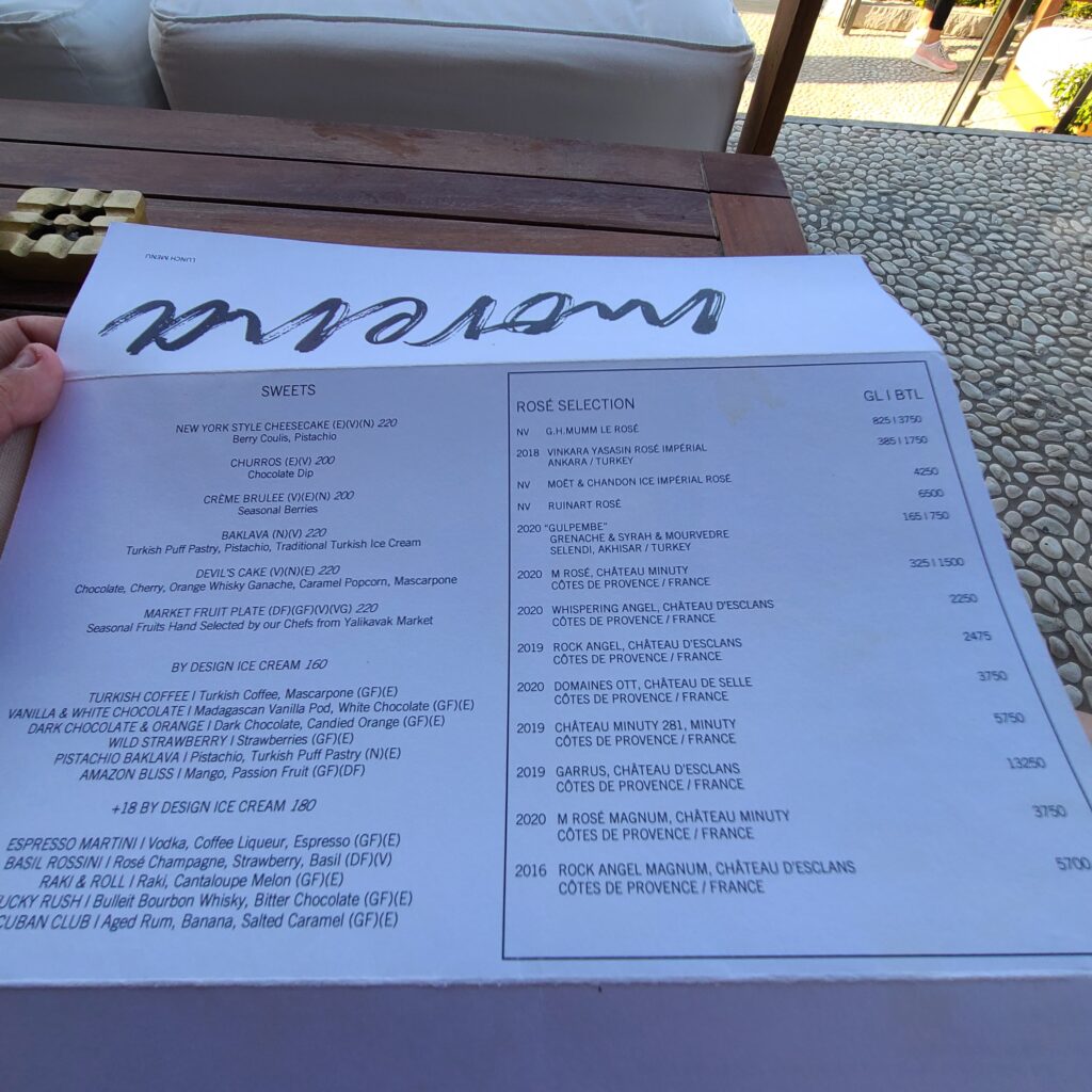 The Bodrum EDITION Morena Beach Club Menu