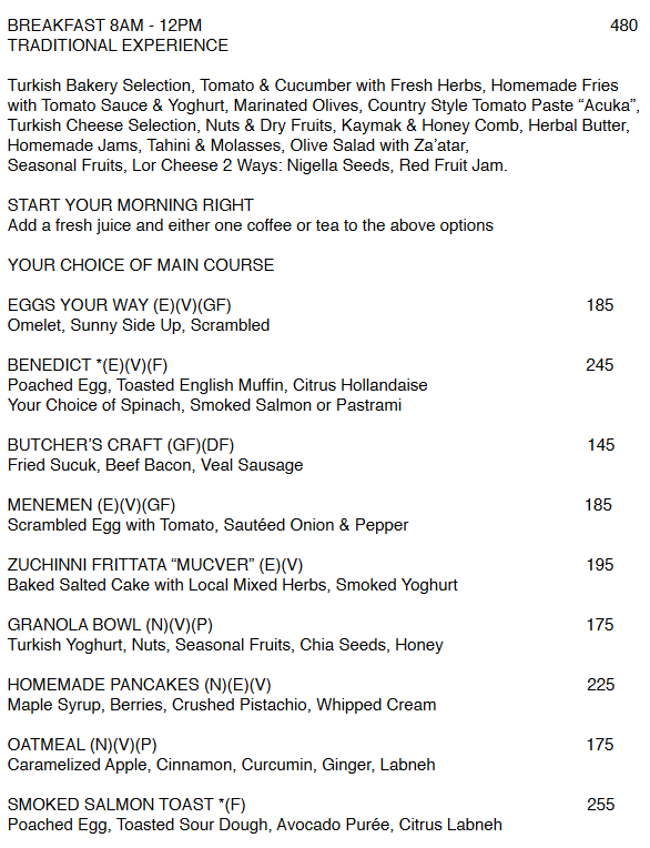 The Bodrum EDITION Breakfast Menu