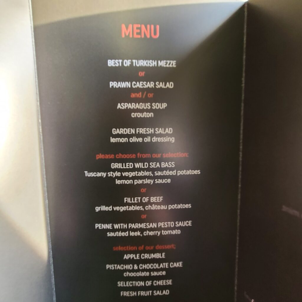 Turkish Airlines Business Class Menu