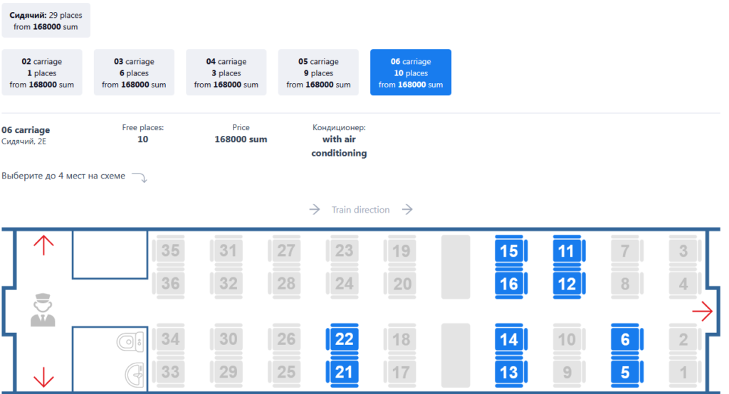 Afrosiyob Economy Seat Map