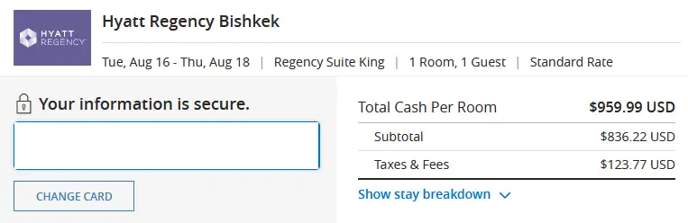 Hyatt Regency Bishkek Regency Suite Cost