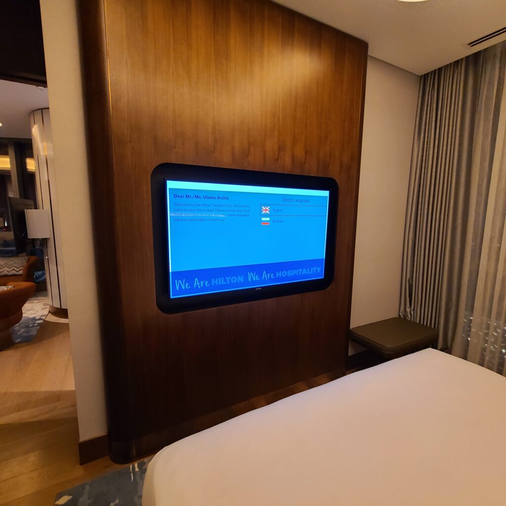 Hilton Tashkent City Corner Suite Bedroom TV