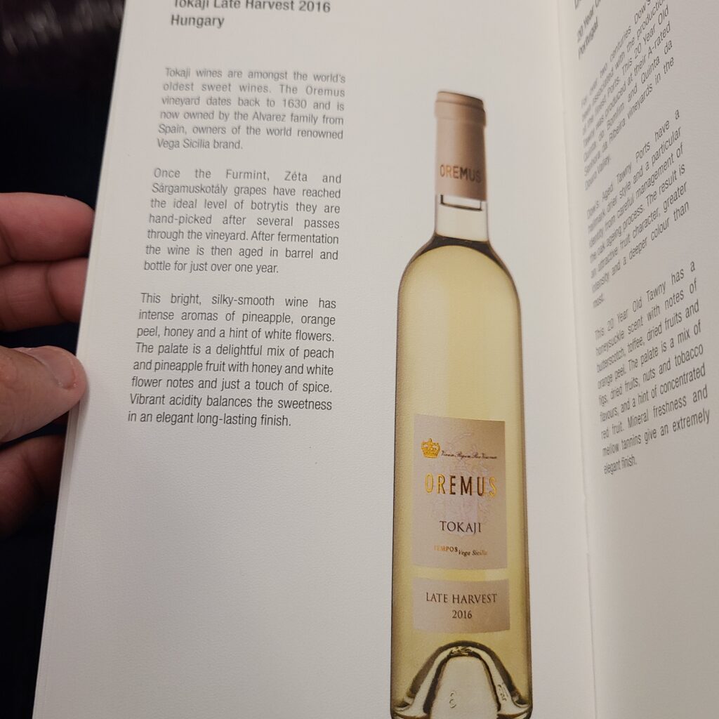 Qatar Airways Business Class Tokaji Late Harvest