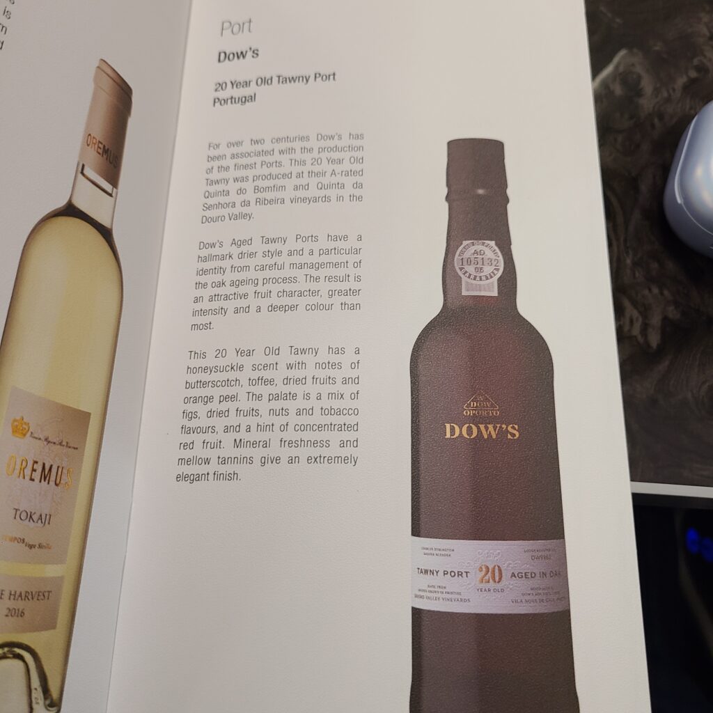 Qatar Airways Business Class Tawny Port