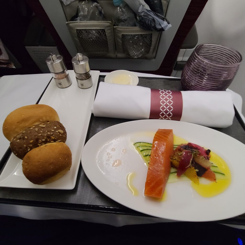 Qatar Airways Business Class A320 Smoked Salmon