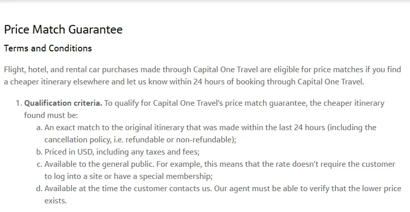 Capital One Price Match Guarantee Requirements