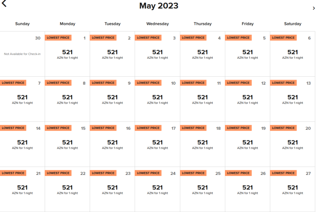 The Ritz-Carlton, Baku Cash Rates