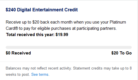 Amex Platinum Monthly Entertainment Credit