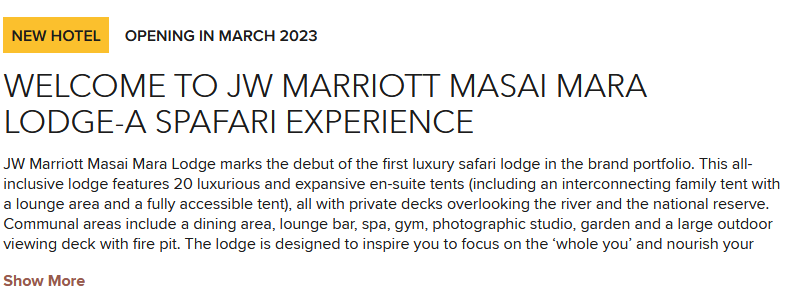 JW Masai Mara Opening Date