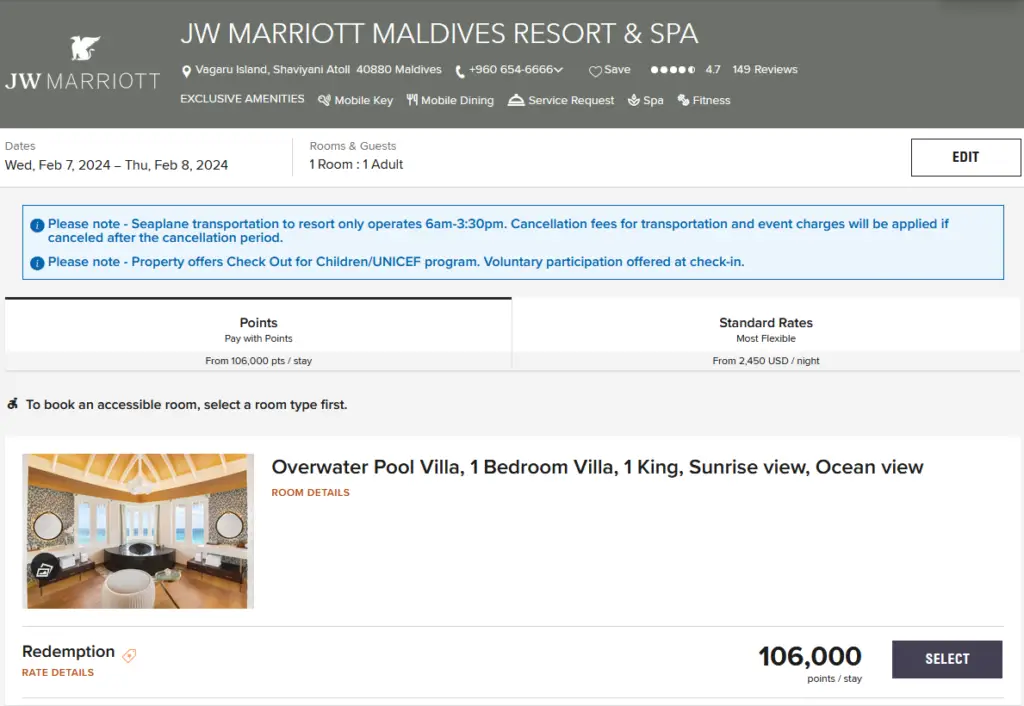 JW Marriott Maldives 106k Cap
