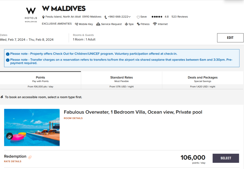 W Maldives 106k Cap