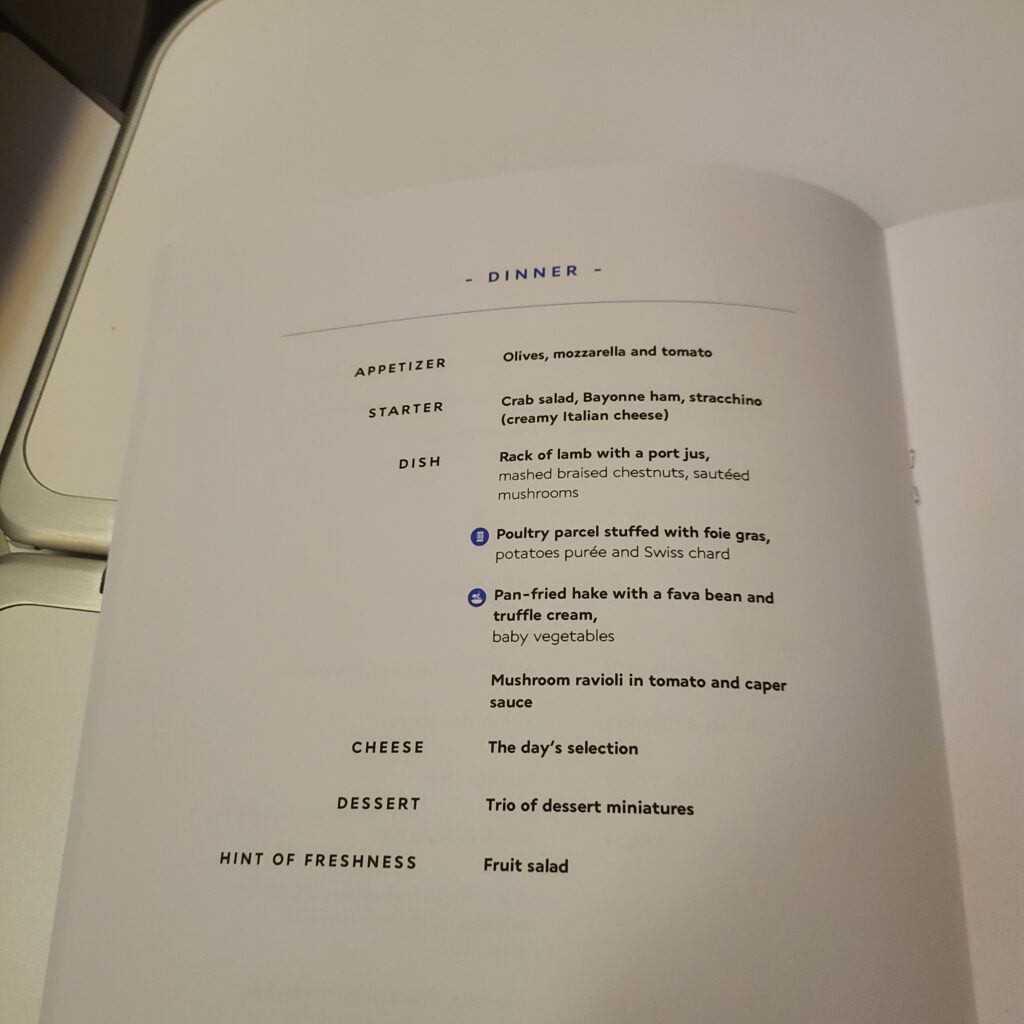 Air France Old Business Class Boeing 777-300ER Dinner Menu