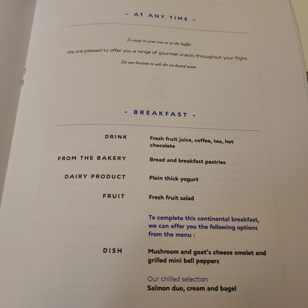Air France Old Business Class Boeing 777-300ER Anytime & Breakfast Menu