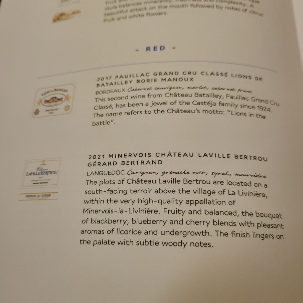 Air France Old Business Class Boeing 777-300ER Red Wine Menu
