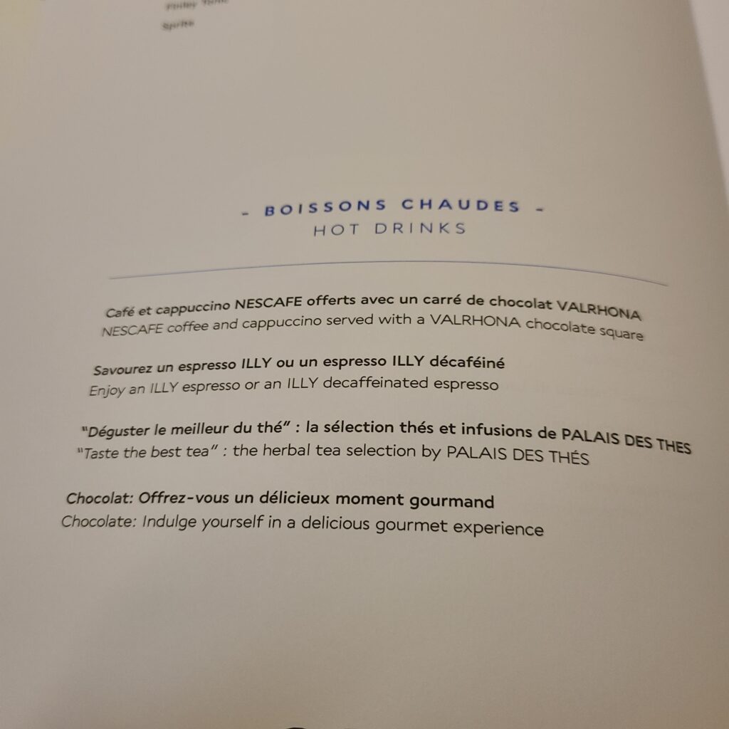 Air France Old Business Class Boeing 777-300ER Hot Drinks Menu