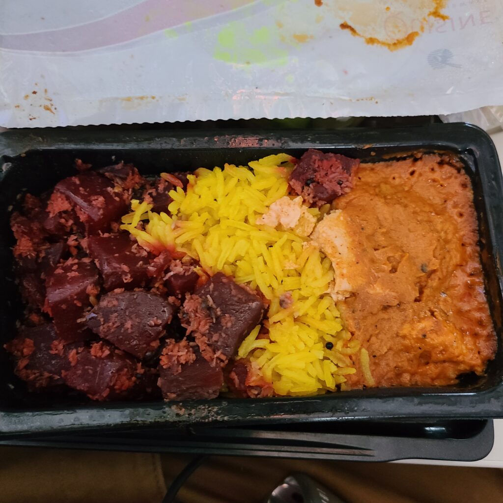 Qatar Airways Airbus A350-1000 Economy Class Meal Service Chicken Curry