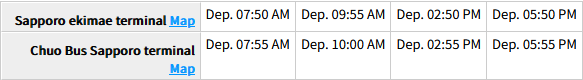 Sapporo Bus Station Schedules