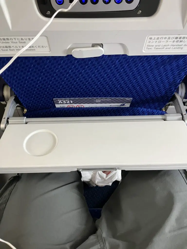 ANA Airbus A321 Economy Class Tray Table Half Folded