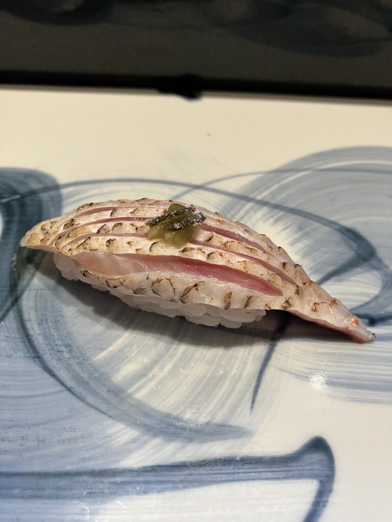 Mizuki at Ritz-Carlton, Kyoto Sushi Nodoguro with wasabi sauce and kelp