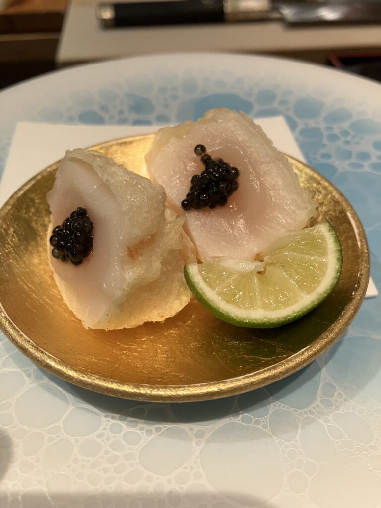Mizuki at Ritz-Carlton, Kyoto Tempura Scallops with Caviar