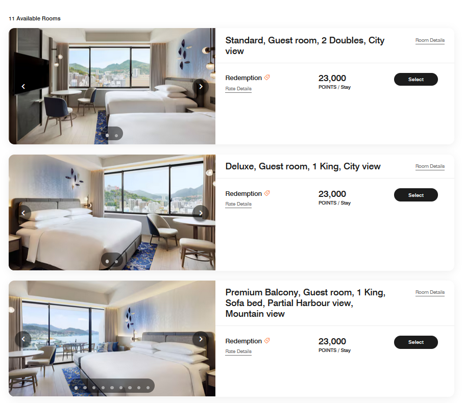 Nagasaki Marriott Standard Rooms Award Pricing