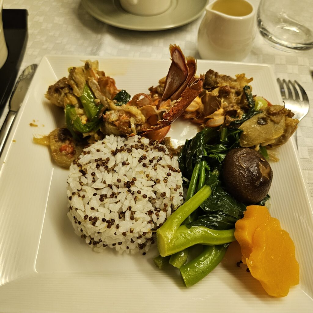 EVA Air Boeing 777 Royal Laurel Stir Fried Lobster with XO Sauce and Quinoa Rice