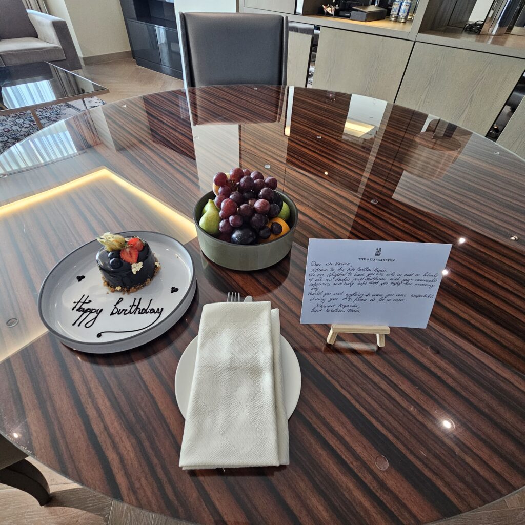 Ritz-Carlton Baku Executive Suite Dining Table & Welcome Gift