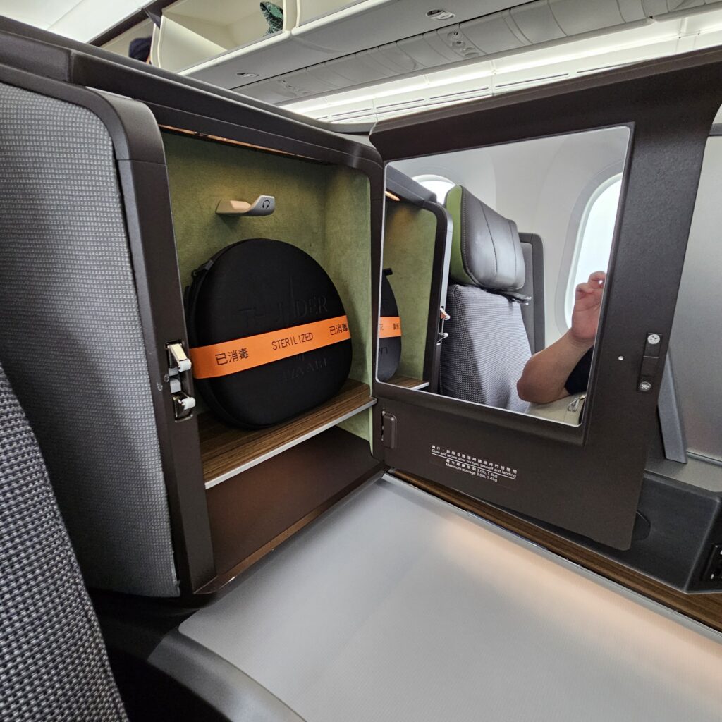 EVA Air Boeing 787-10 Business Class Seat Storage