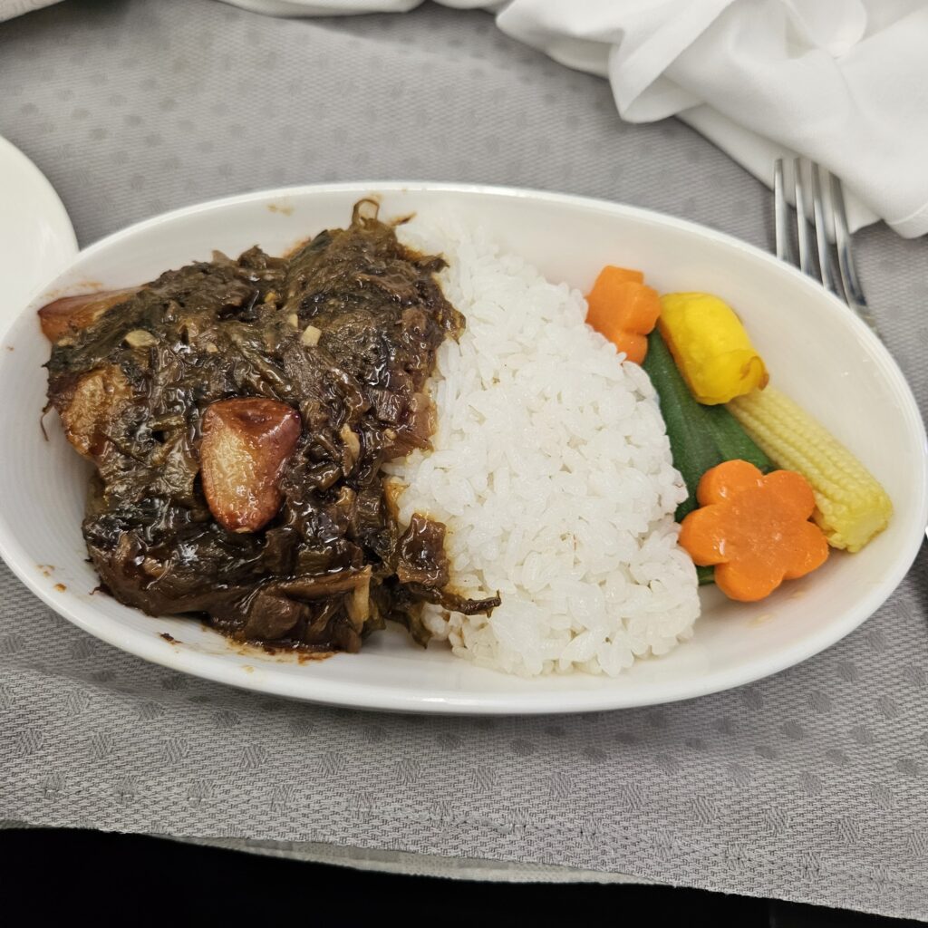 EVA Air Boeing 787-10 Business Class Braised Pork with Rice