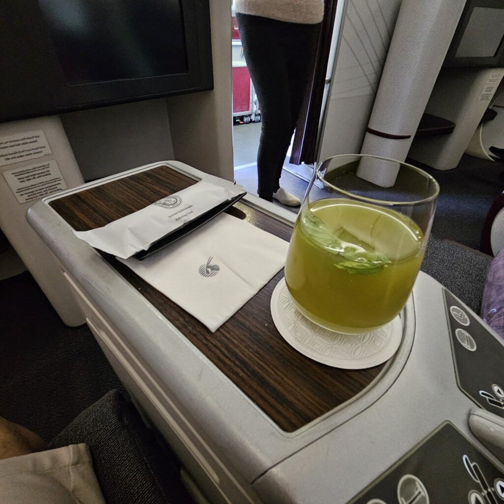 Qatar Airways Airbus A320 Business Lie Flat Welcome Drink