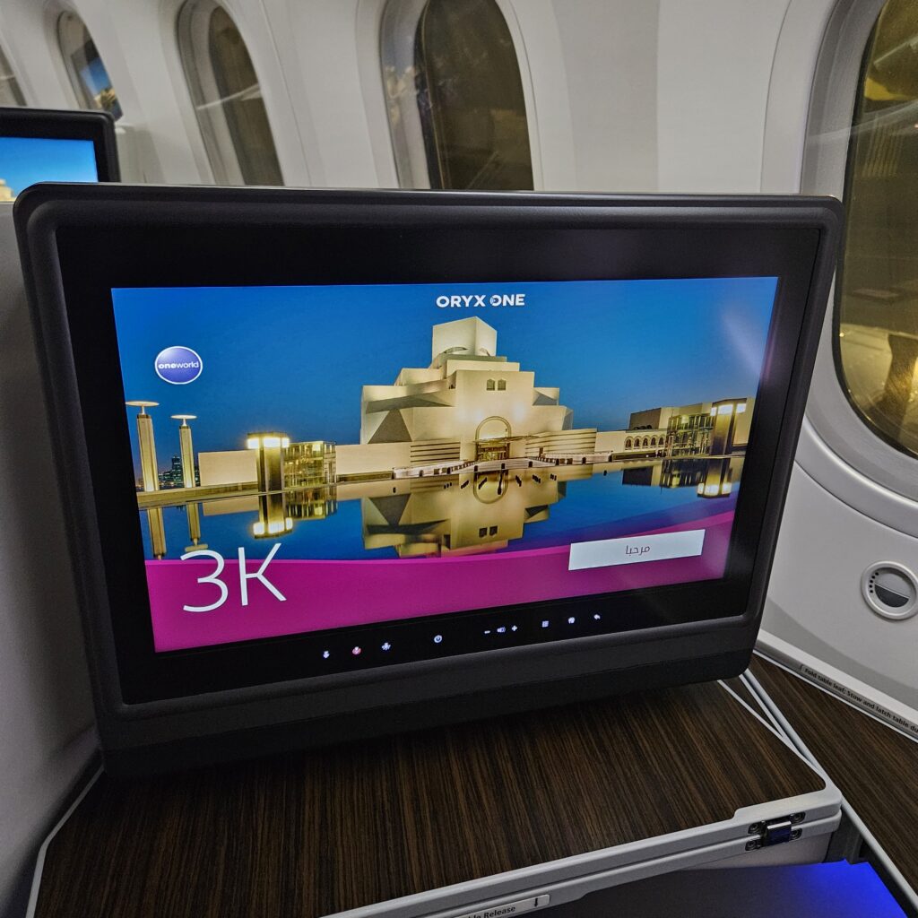 Qatar Airways Boeing 787-8 Business Class Entertainment Screen