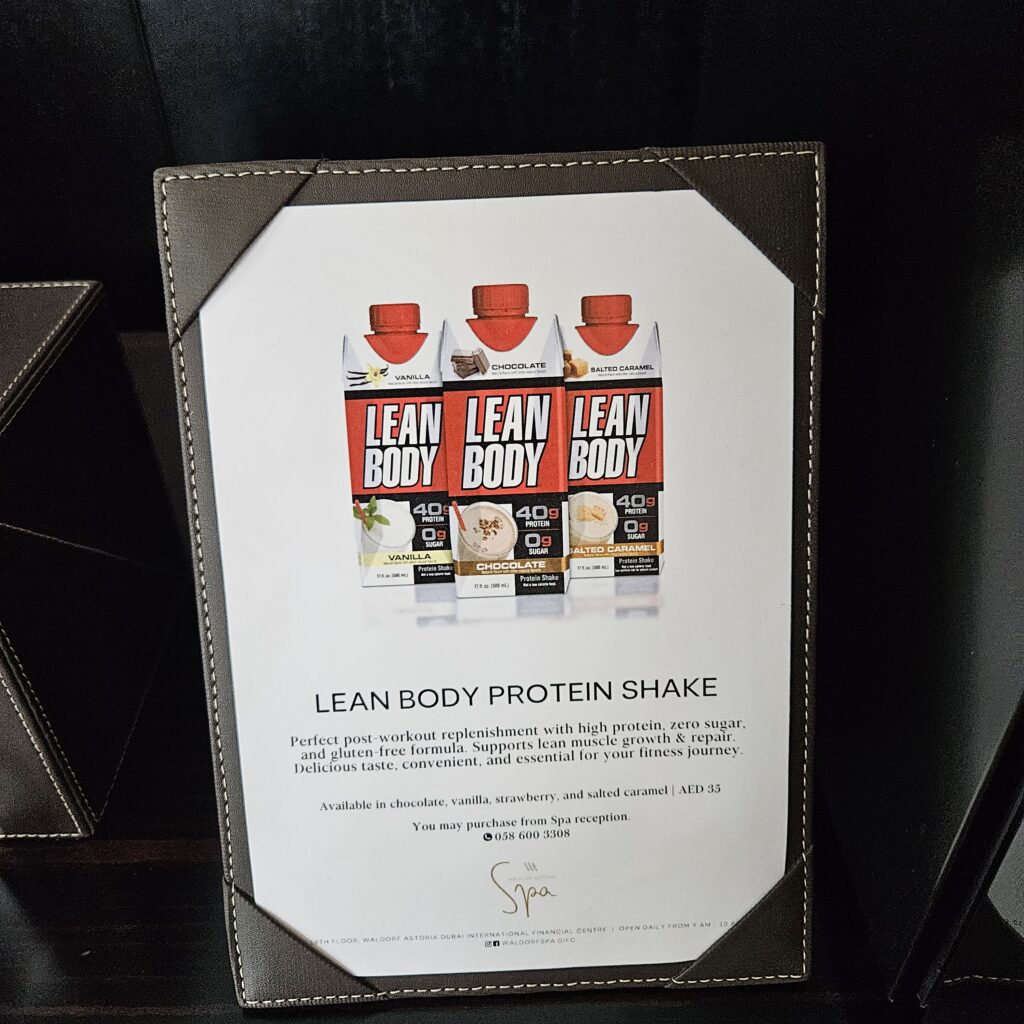 Waldorf Astoria DIFC Gym Protein Shake