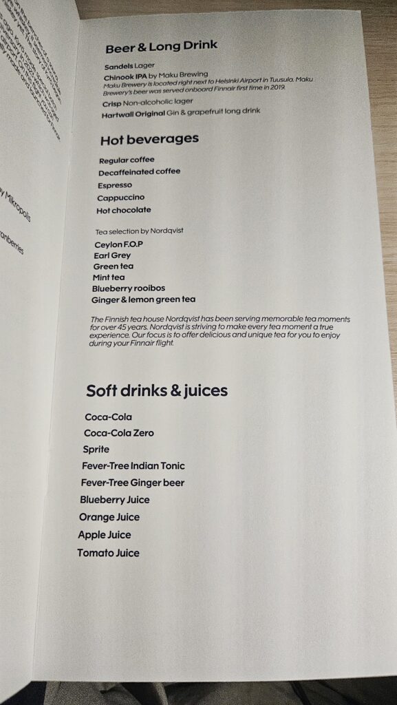 Review: Finnair Airbus A350-900 Business Class (DFW-HEL) 23 Finnair Business Class Drinks Menu