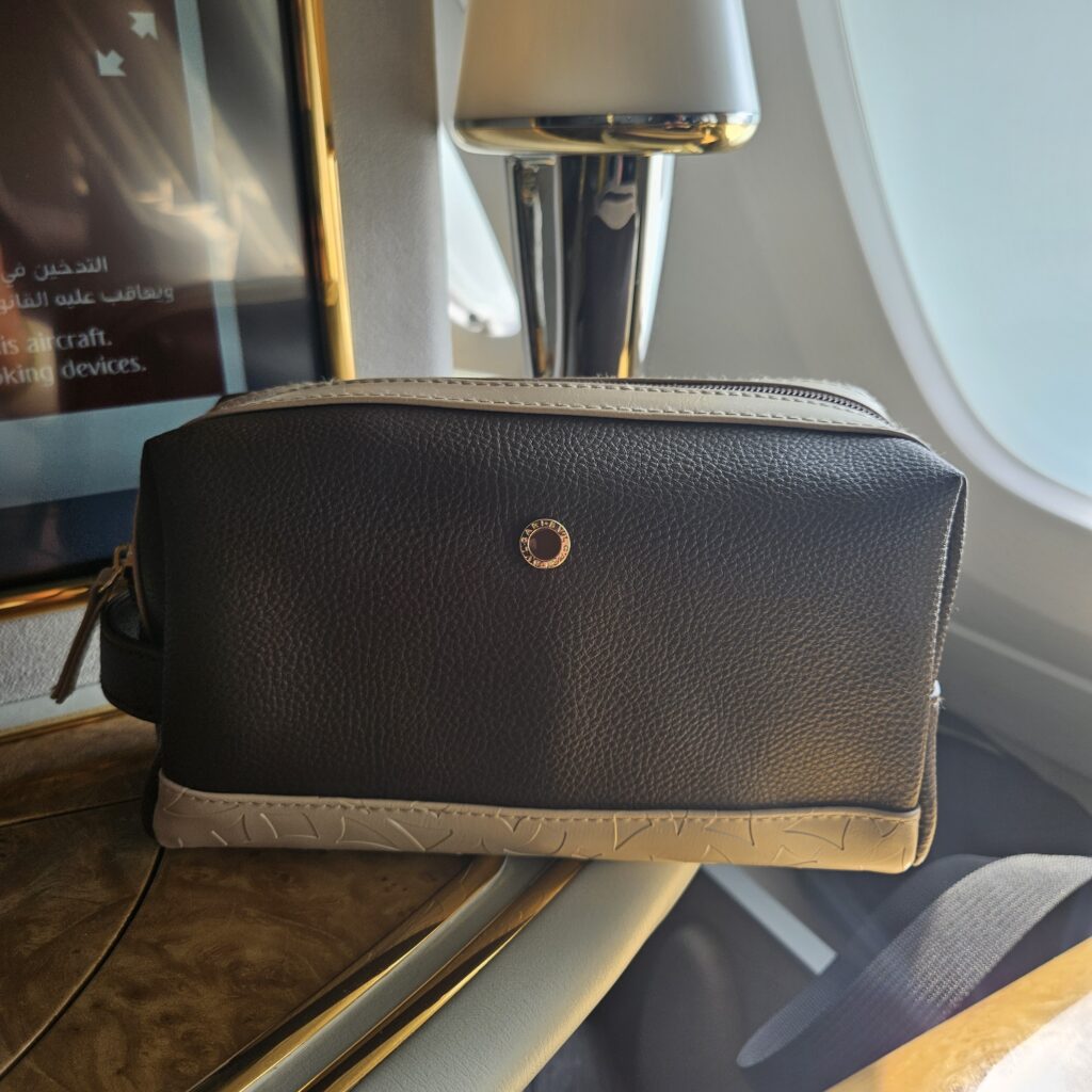 Review: Emirates Airbus A380-800 First Class (DXB-IAH) 16 Emirates Airbus A380 First Class BVLGARI Amenity Bag