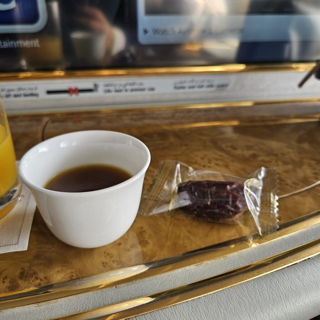 Review: Emirates Airbus A380-800 First Class (DXB-IAH) 19 Emirates First Class Pre-Flight Arabic Tea and Date