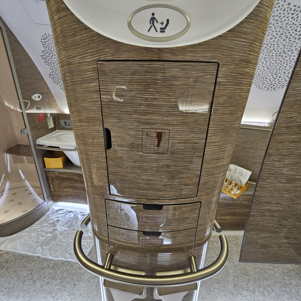 Review: Emirates Airbus A380-800 First Class (DXB-IAH) 40 Emirates Airbus A380-800 First Class Bathroom Hairdryer