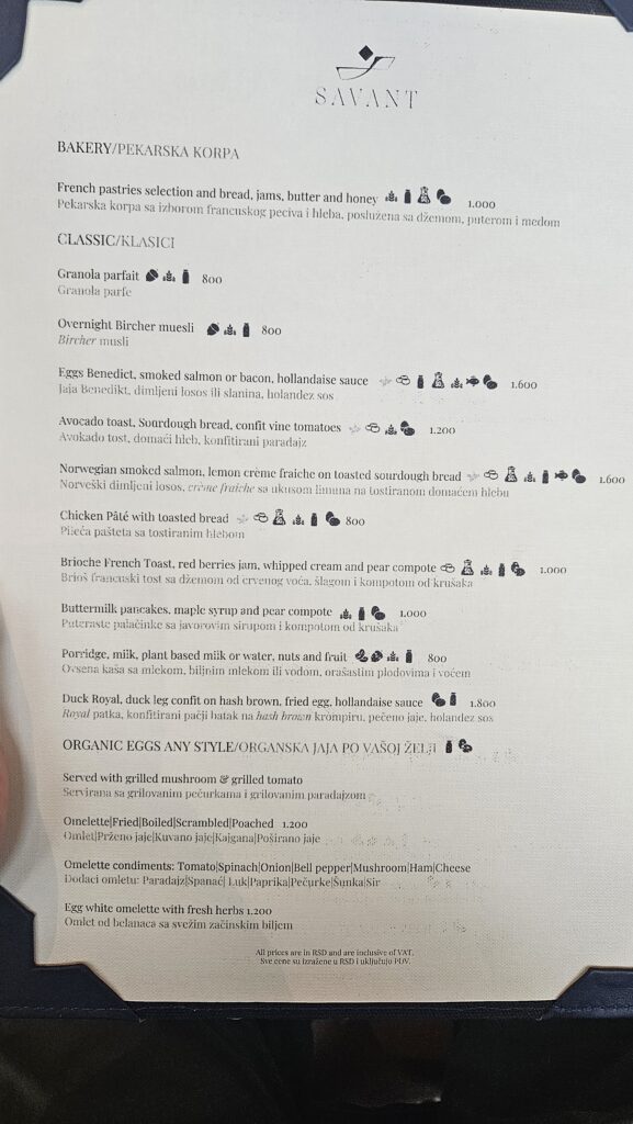 St. Regis Belgrade Savant Restaurant Breakfast Menu