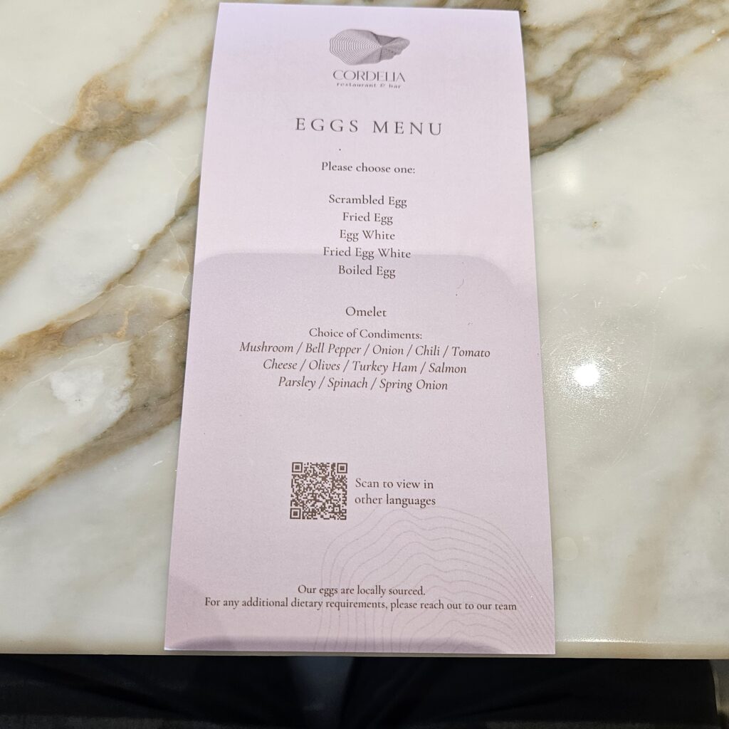 St. Regis Dubai The Palm Breakfast Eggs Menu
