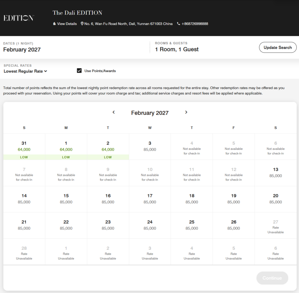 The Dali EDITION Opening April 22, 2026 (Marriott Points Booking Available) 7 Dali EDITION Marriott Points Pricing