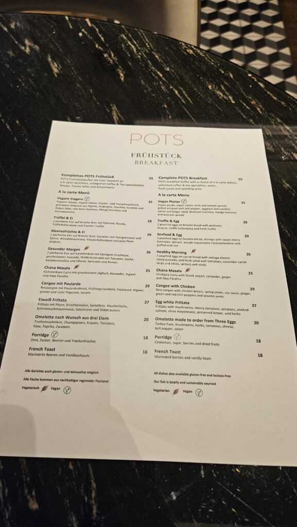 Ritz-Carlton Berlin POTS Restaurant Breakfast a La Carte Menu