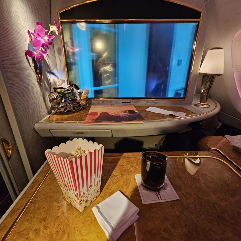 Review: Emirates Airbus A380-800 First Class (DXB-IAH) 28 Emirates First Class Popcorn