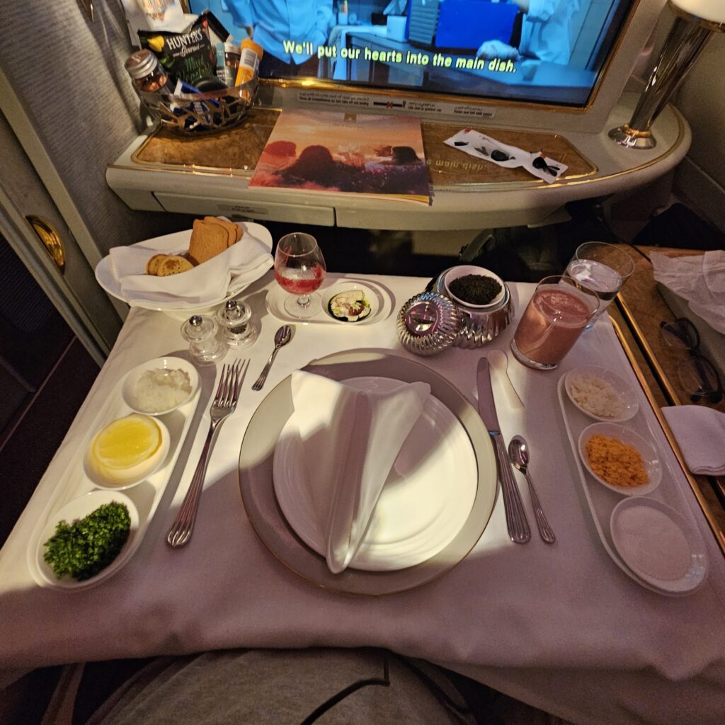 Review: Emirates Airbus A380-800 First Class (DXB-IAH) 30 Emirates First Class Caviar Setup